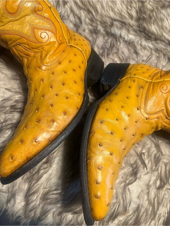 Men\'s Yellow Ostrich Leather Western Boots Sz 9.5 main image 7